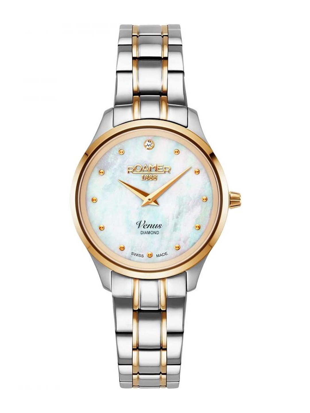 

ROAMER Women White Embellished Dial & Silver Toned Stainless Steel Bracelet Style Straps Analogue Watch