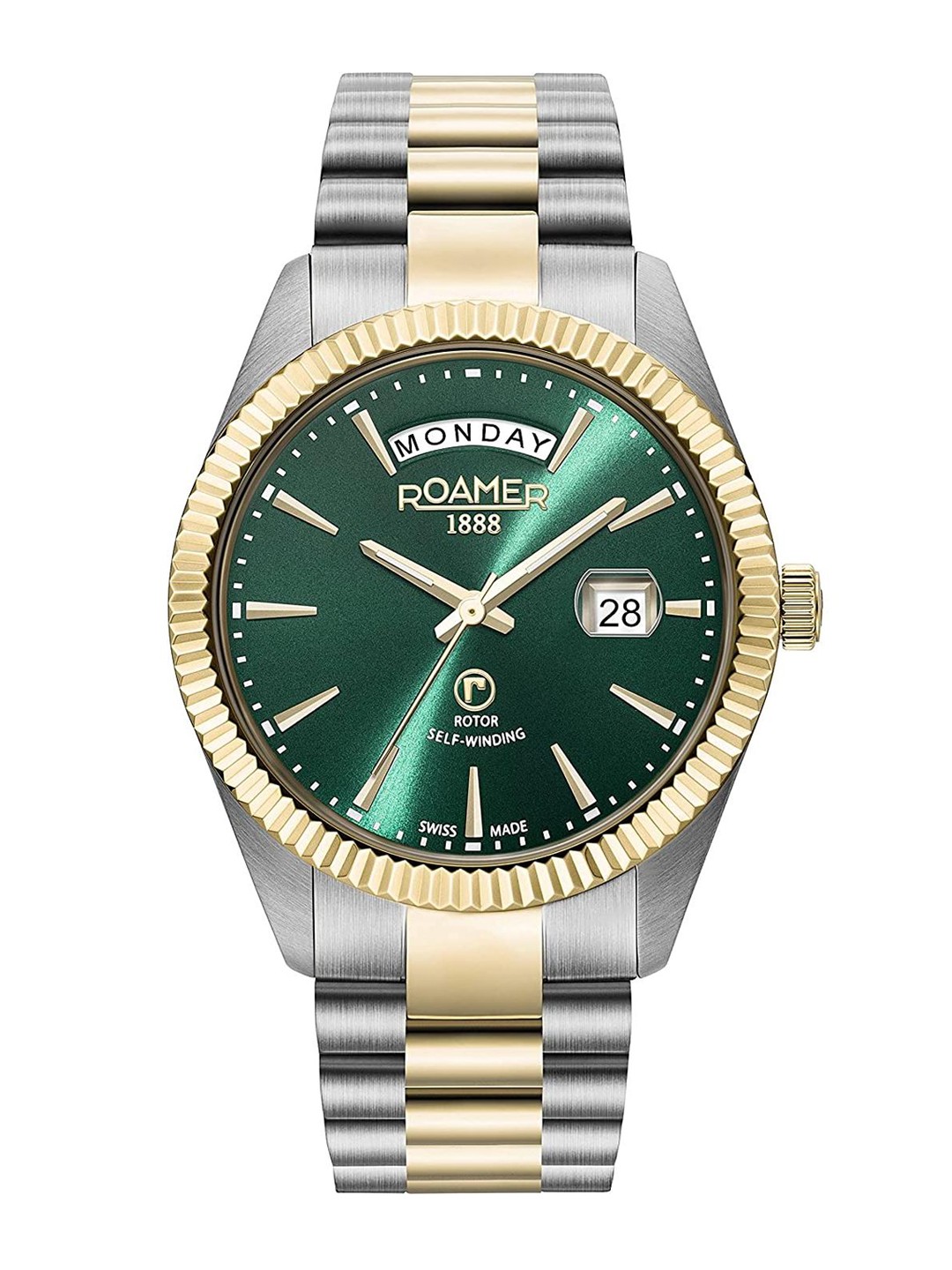 

ROAMER Men Green Dial & Gold Toned Stainless Steel Bracelet Style Straps Analogue Watch 981666 46 75 50
