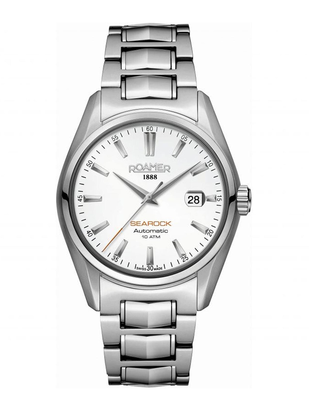 

ROAMER Men White Mother of Pearl Dial & Silver Toned Stainless Steel Bracelet Style Straps Analogue Watch