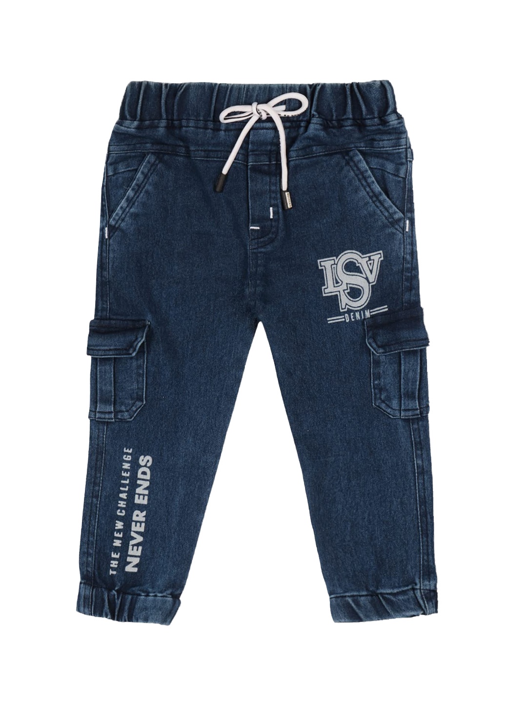

Wish Karo Boys Classic Typography Printed Cotton Jeans, Navy blue