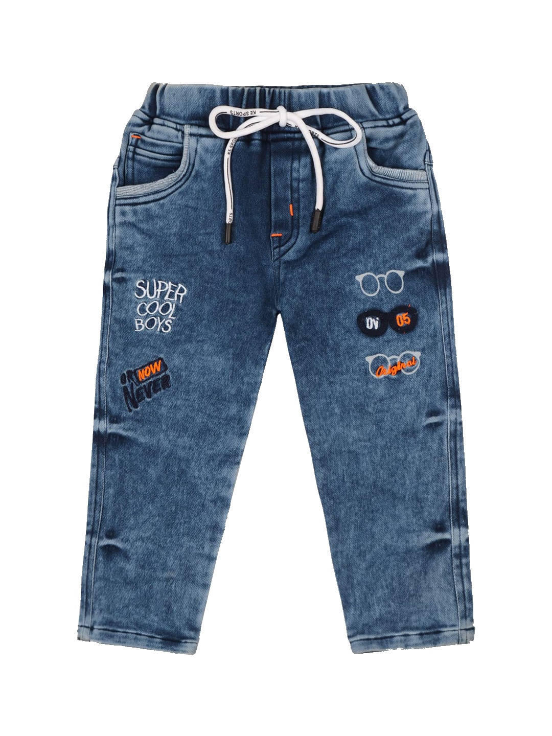 

Wish Karo Boys Classic Heavy Fade Printed Clean Look Stretchable Cotton Jeans, Orange