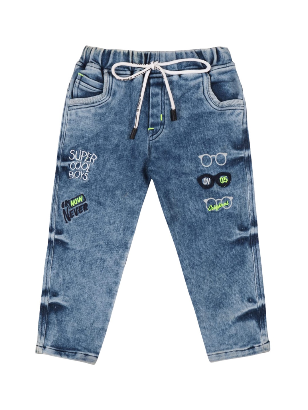 

Wish Karo Boys Classic Heavy Fade Printed Clean Look Stretchable Cotton Jeans, Green