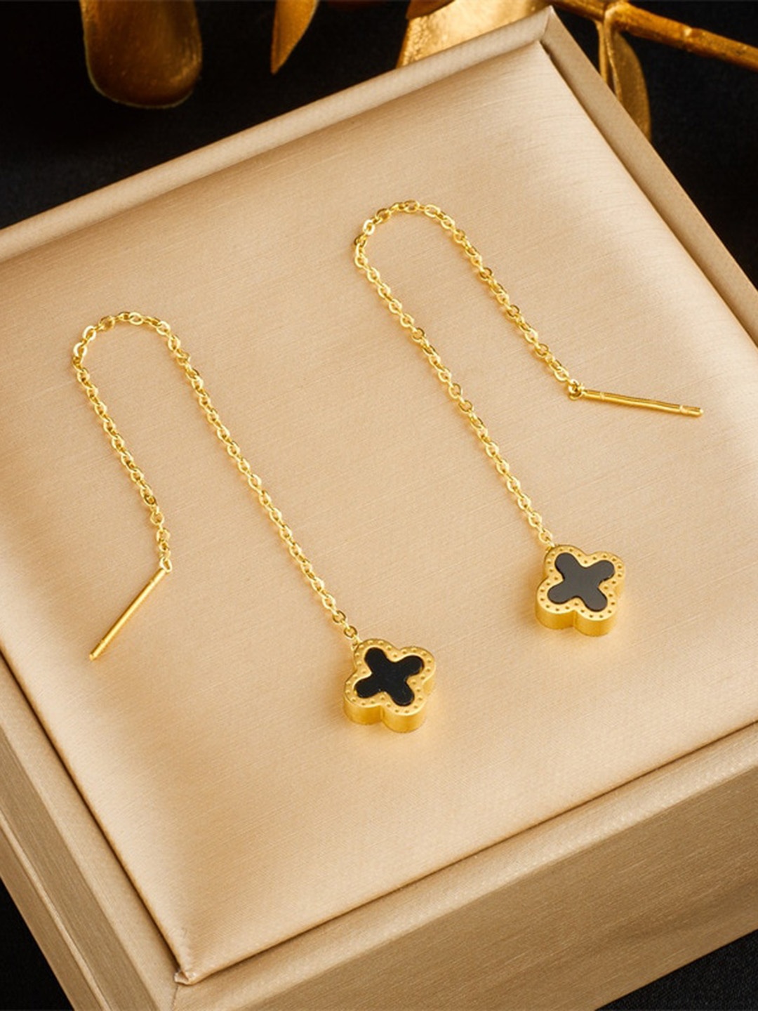 

MYKI Gold-Plated Stainless Steel Contemporary Drop Earrings