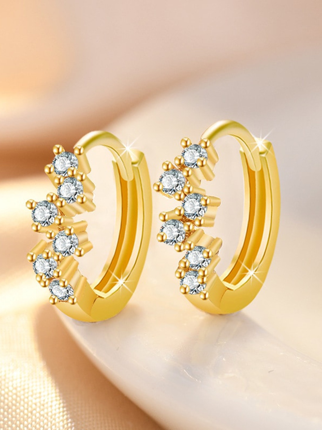 

MYKI Gold-Plated Stainless Steel Cubic Zirconia Contemporary Hoop Earrings