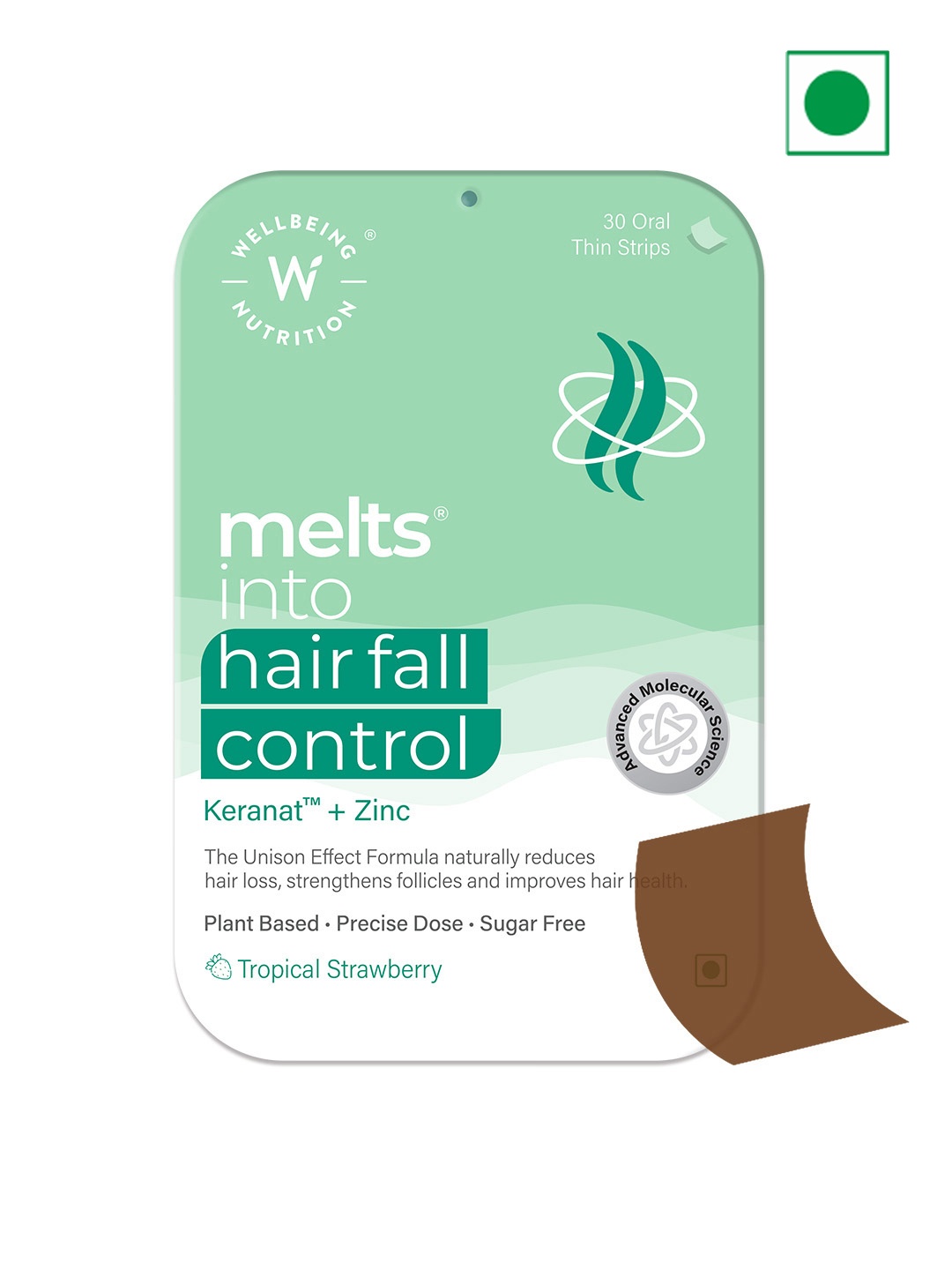 

Wellbeing Nutrition Melts Hair Fall Control with Keranat & Zinc - 30 Oral Strips, Green