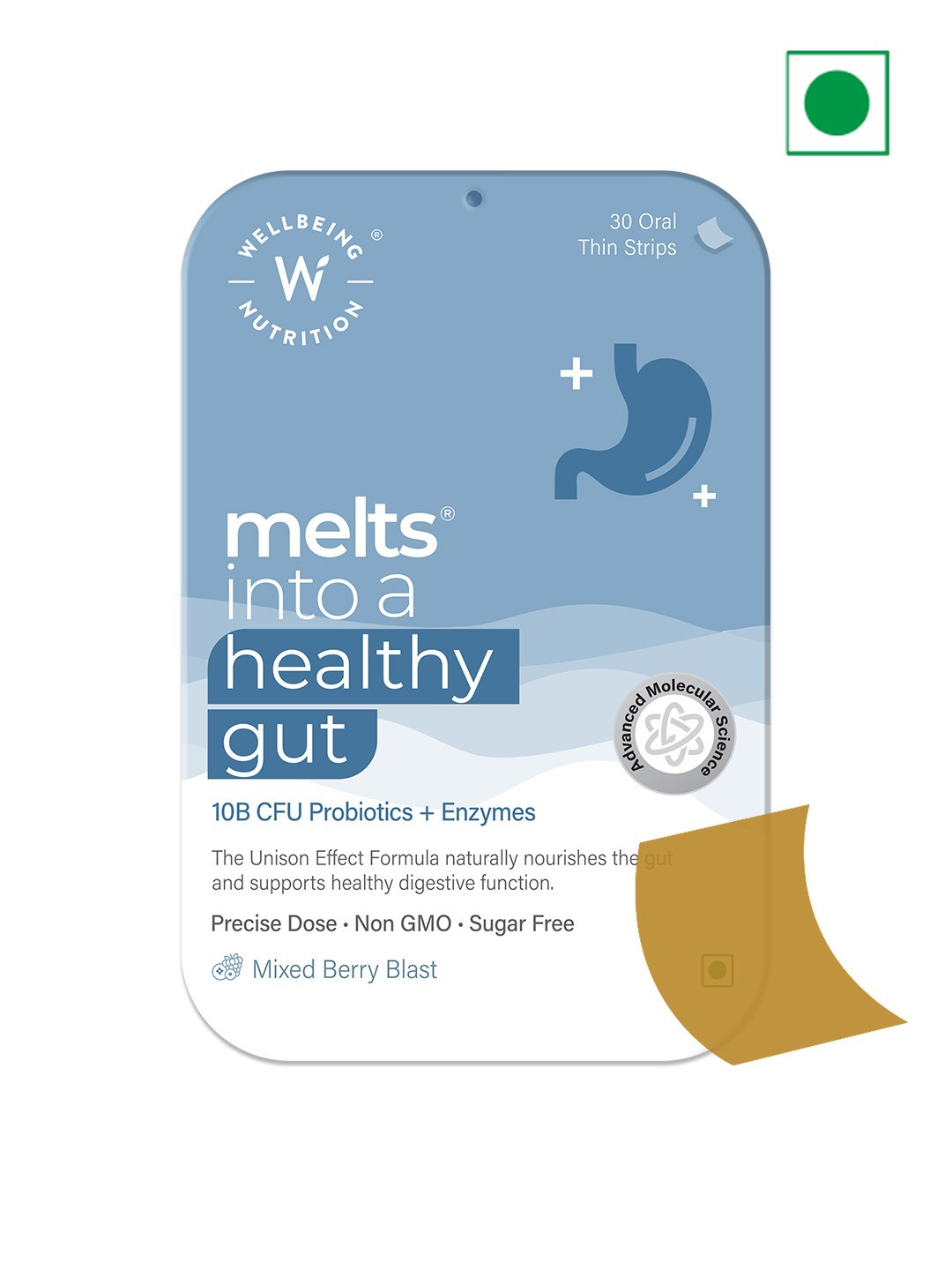 

Wellbeing Nutrition Melts Into Healthy Gut Mixed Berry Blast Thin Oral Strips - 30 Strips, Blue