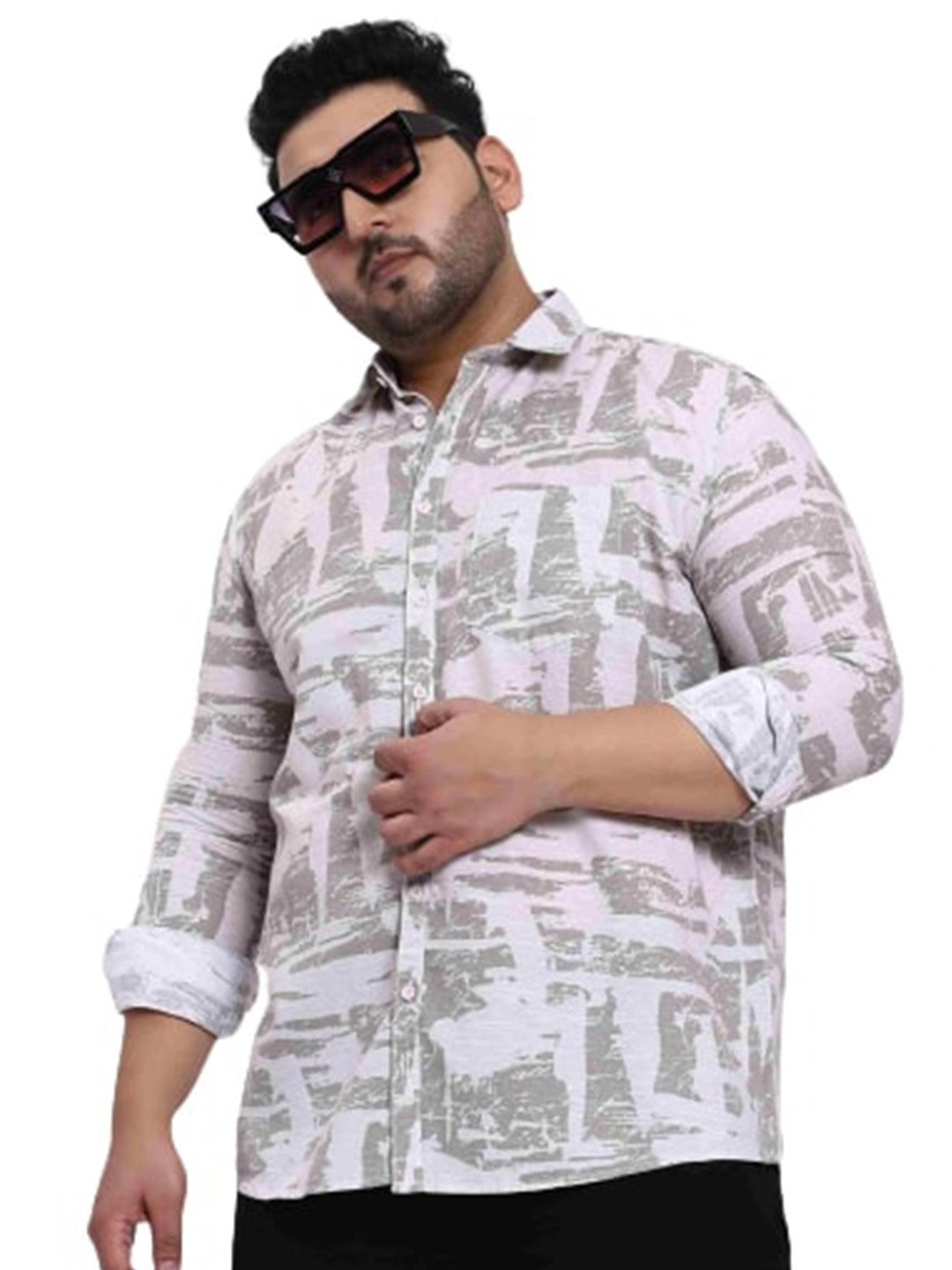 

Toodle Plus Plus Size Comfort Absatrct Opaque Printed Cotton Linen Casual Shirt, Green