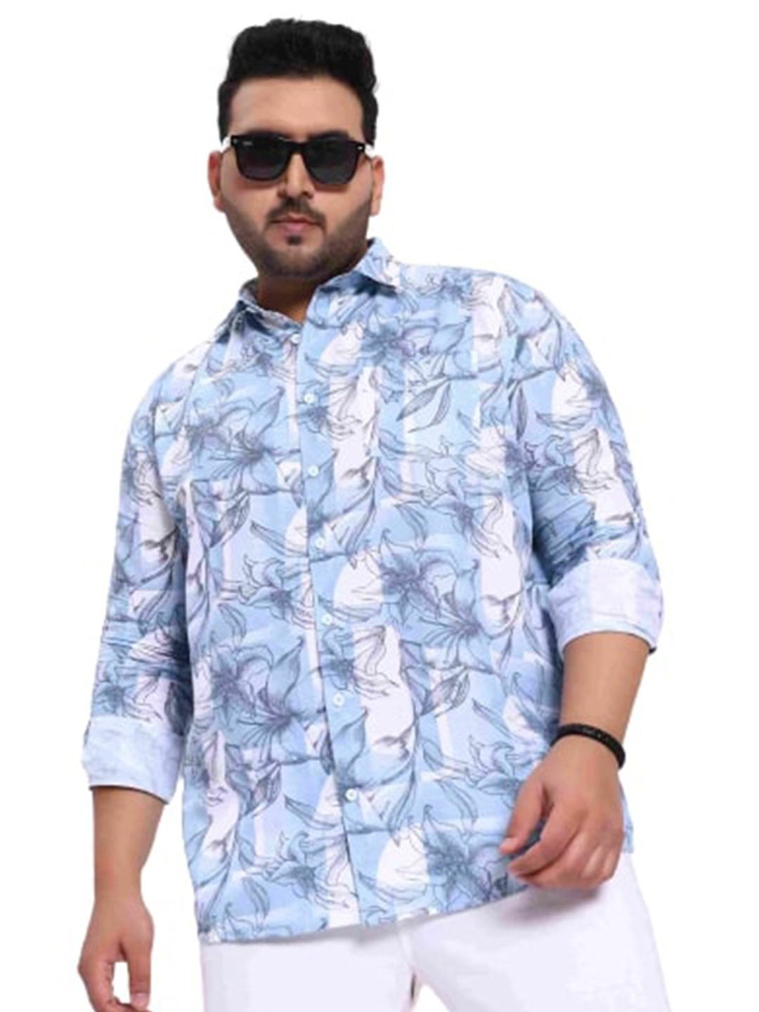 

Toodle Plus Comfort Floral Printed Opaque Cotton Linen Casual Shirt, Blue