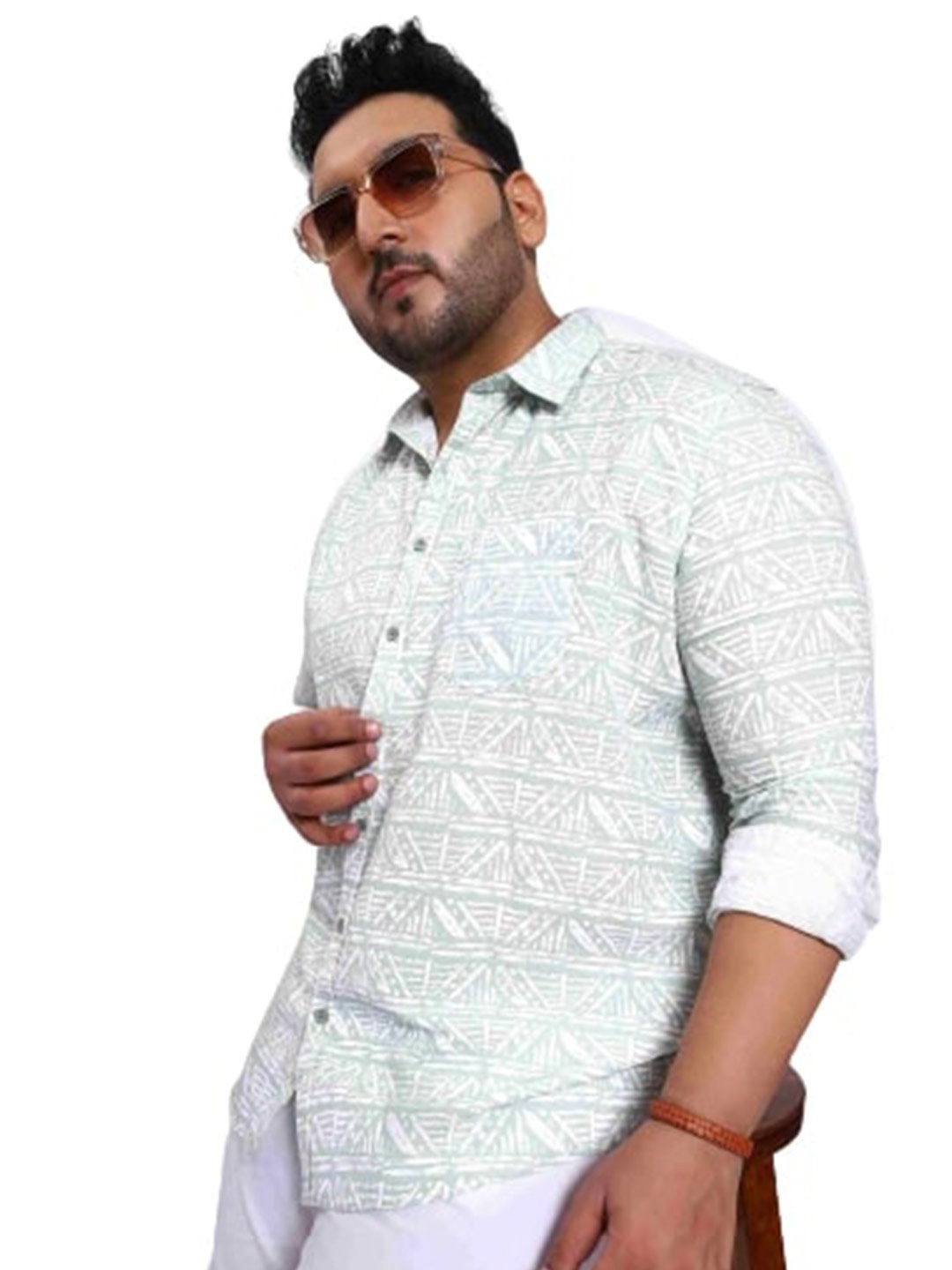 

Toodle Plus Comfort Opaque Abstract Printed Cotton Linen Casual Shirt, Green