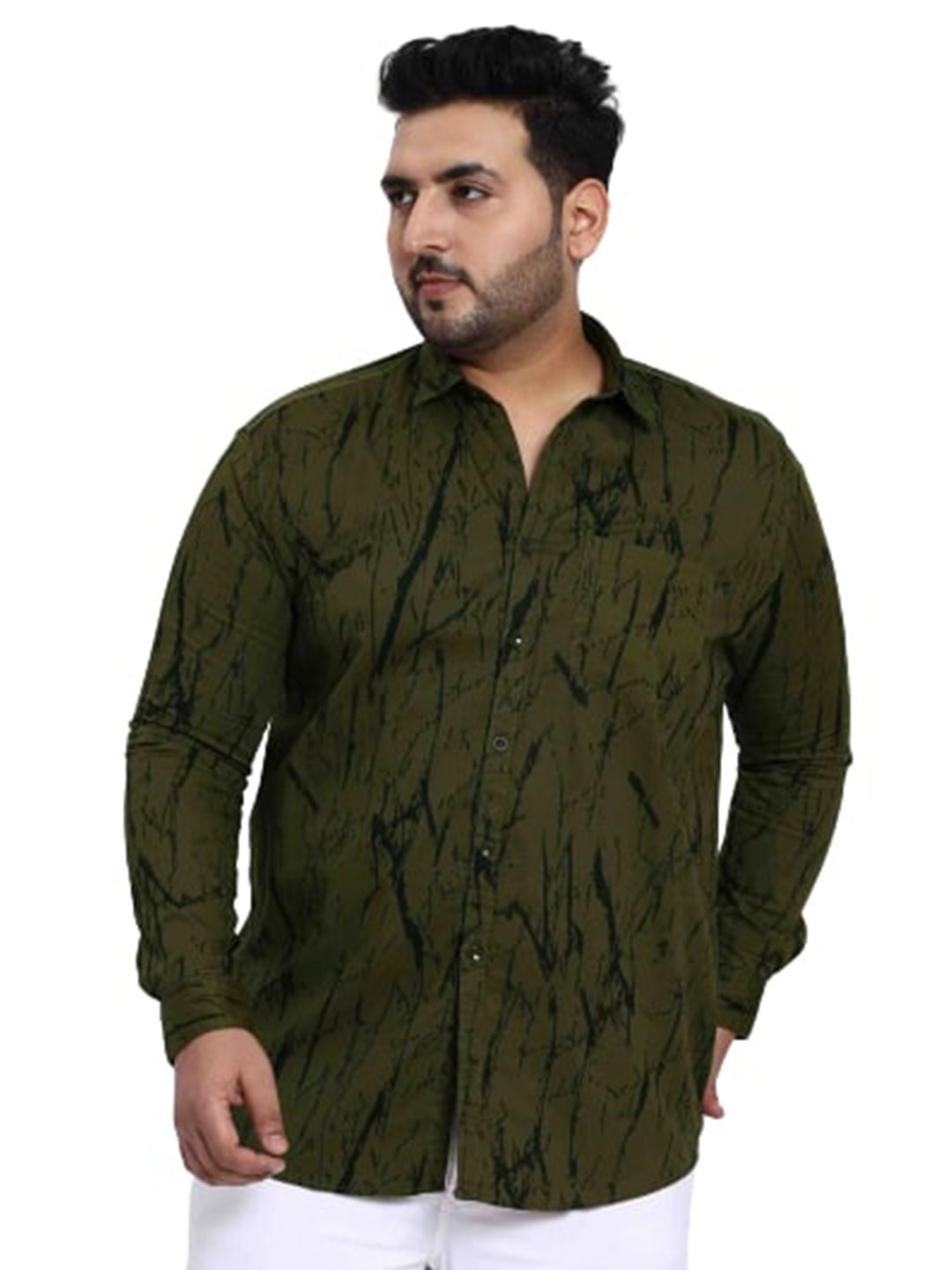 

Toodle Plus Comfort Abstract Printed Satin Pure Cotton Casual Shirt, Olive