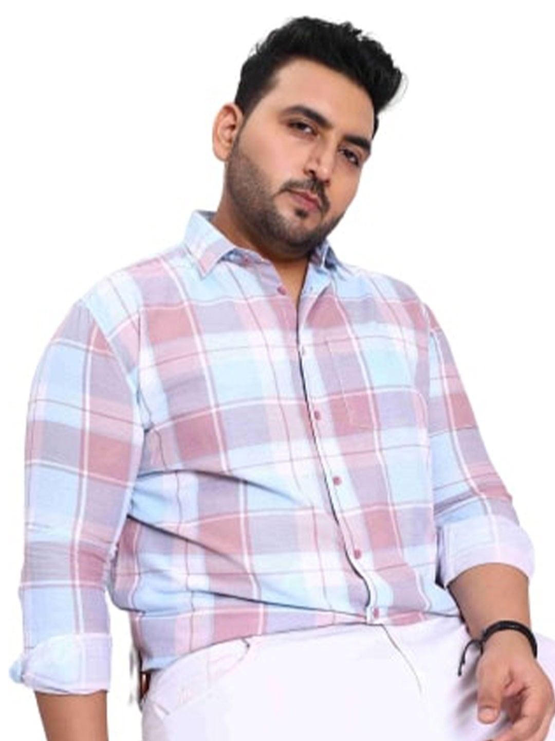 

Toodle Plus Comfort Tartan Checked Cotton Linen Casual Shirt, Blue