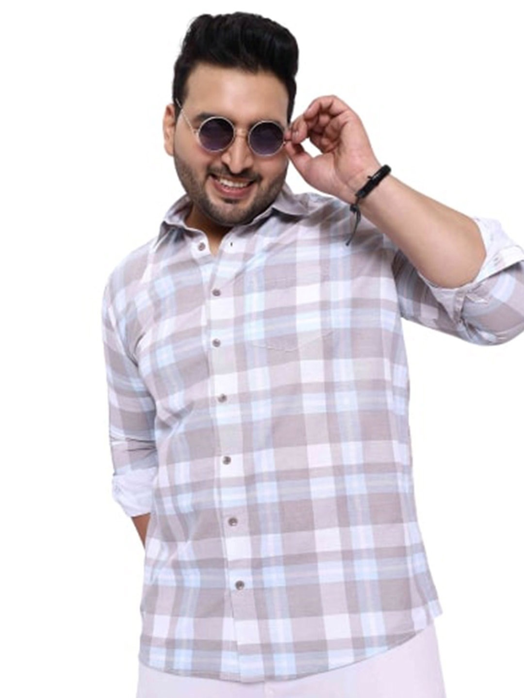 

Toodle Plus Comfort Tartan Checks Cotton Linen Casual Shirt, Brown
