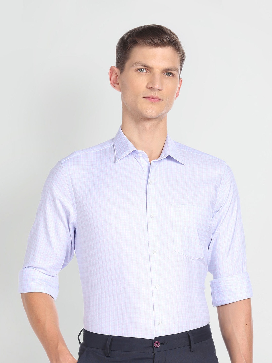 

Arrow Men Gingham Checks Spread Collar Pure Cotton Formal Shirt, Blue