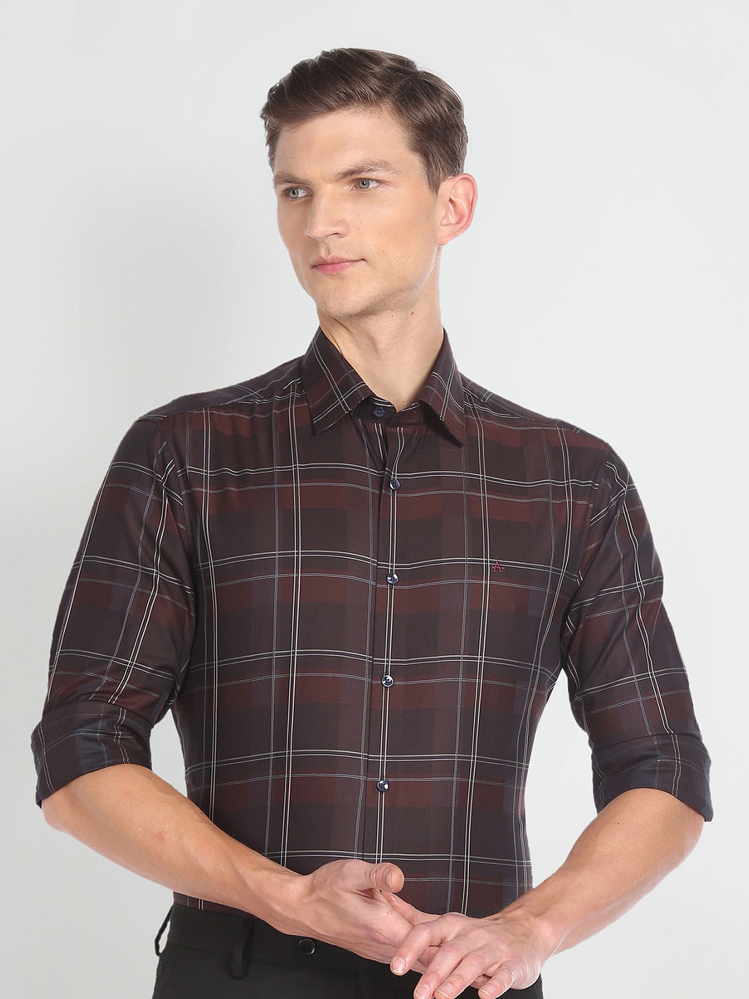 

Arrow Checked Classic Cotton Twill Formal Shirt, Brown