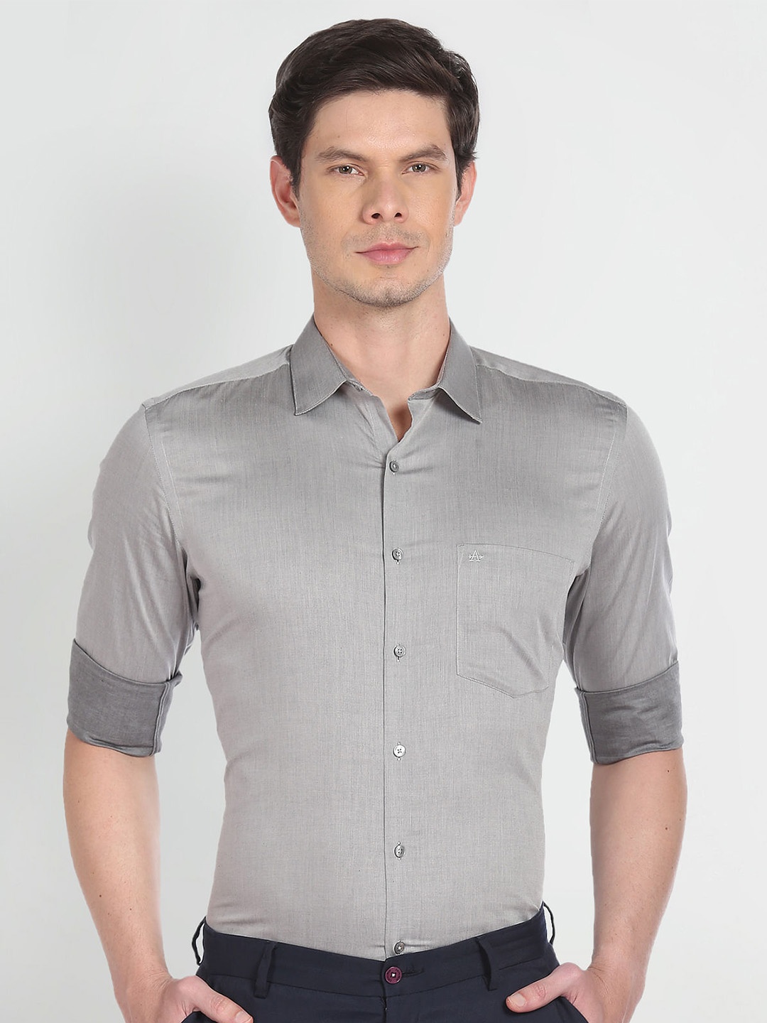 

Arrow Spread Collar Pure Cotton Twill Formal Shirt, Grey