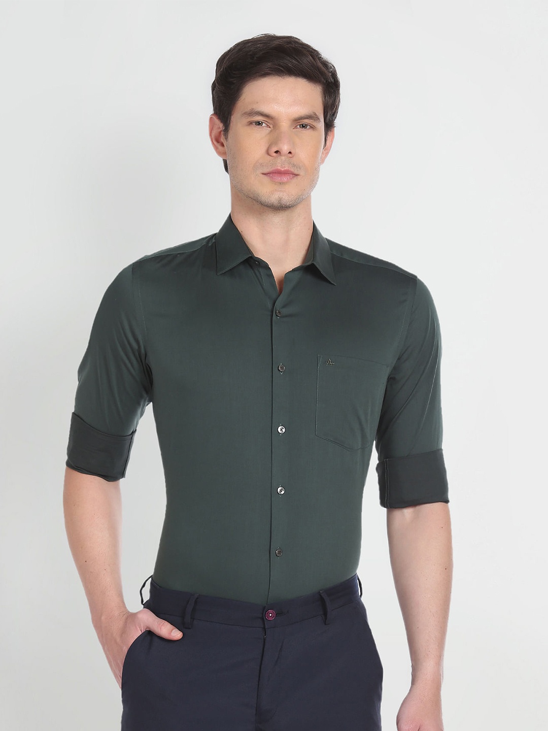 

Arrow Twill Spread Collar Long Sleeve Cotton Formal Shirt, Green