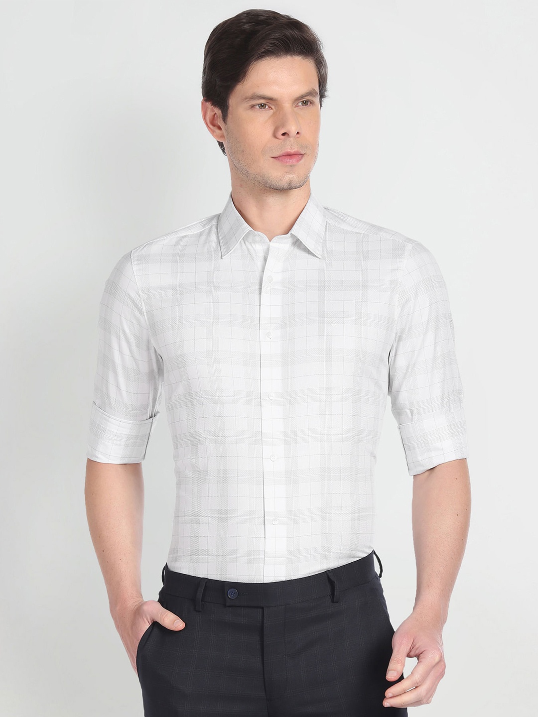 

Arrow Checked Pure Cotton Formal Shirt, White