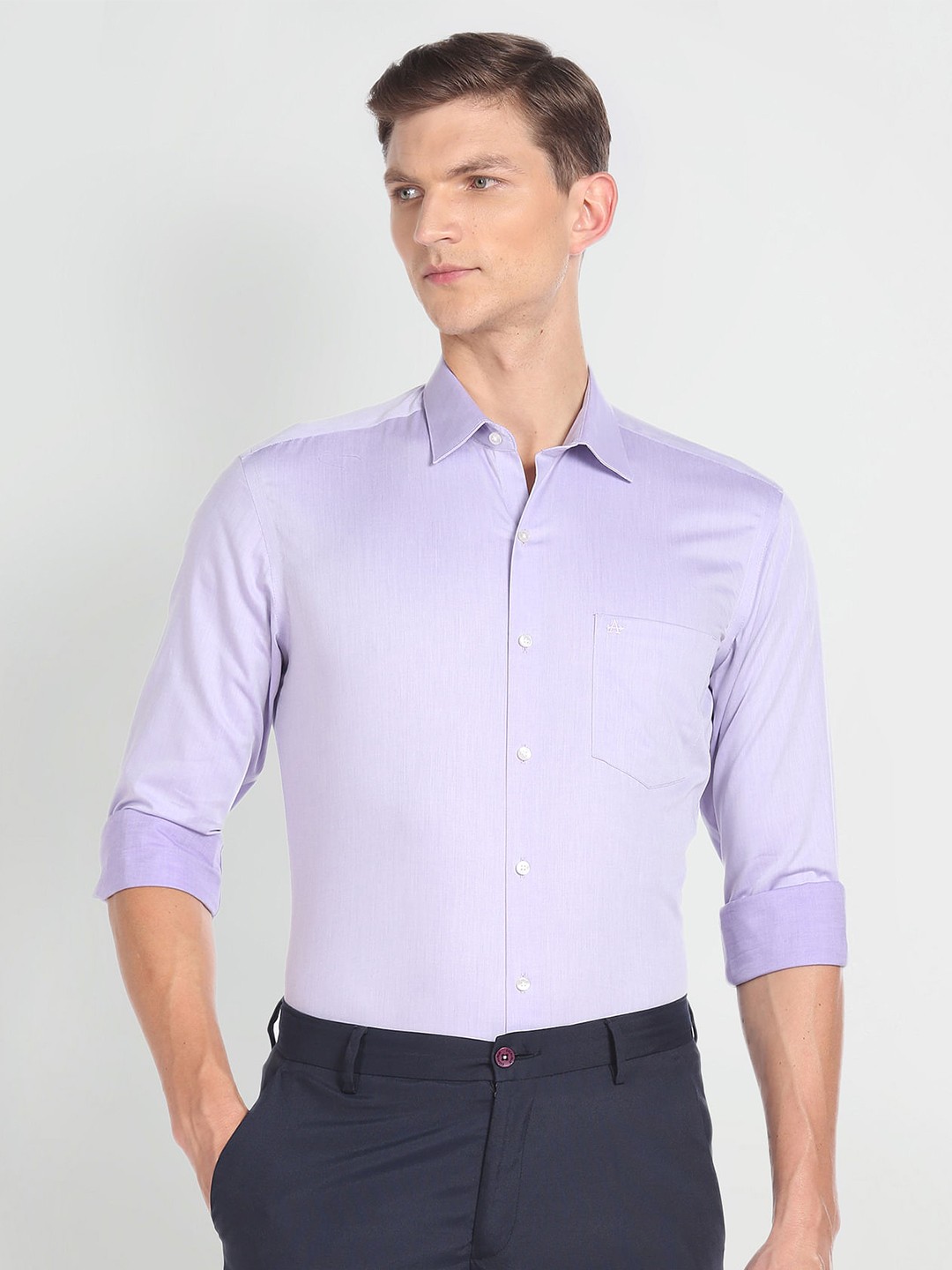 

Arrow Slim Fit Twill Spread Collar Long Sleeve Cotton Formal Shirt, Purple
