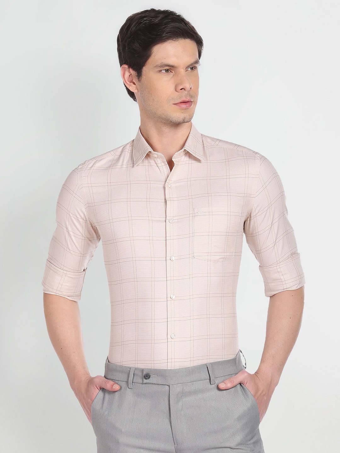 

Arrow Other Checks Slim Fit Cotton Formal Shirt, Peach