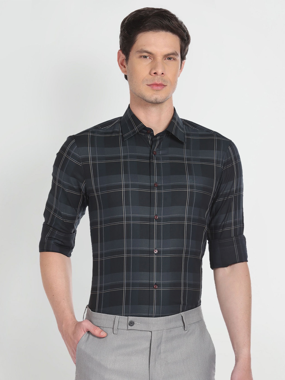 

Arrow Tartan Checks Twill Pure Cotton Formal Shirt, Green