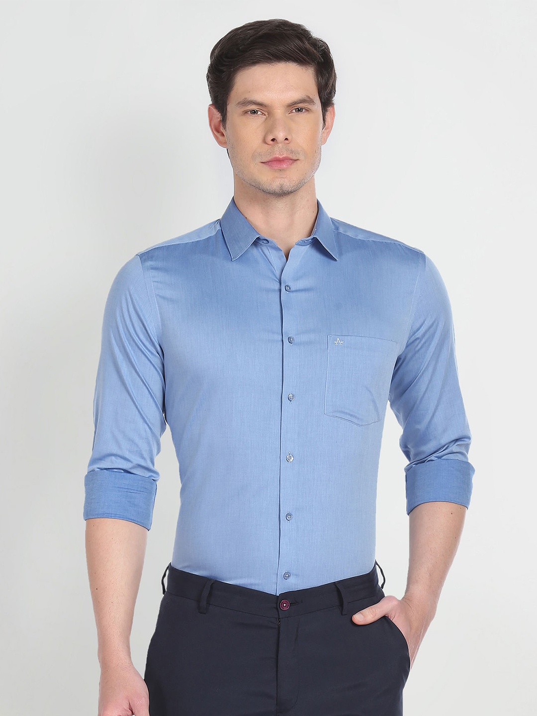 

Arrow Slim Fit Spread Collar Pure Cotton Formal Shirt, Blue