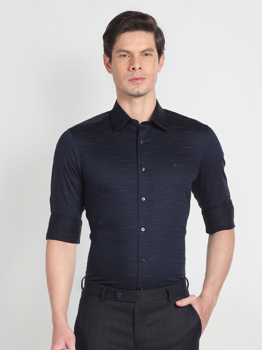 

Arrow Striped Twill Pure Cotton Formal Shirt, Navy blue