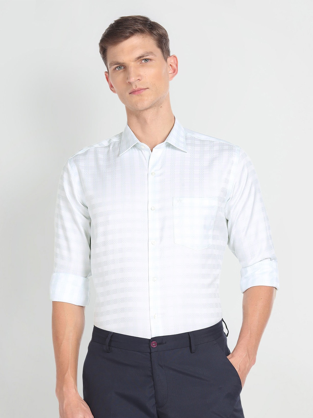 

Arrow Horizontal Stripes Slim Fit Cotton Formal Shirt, White