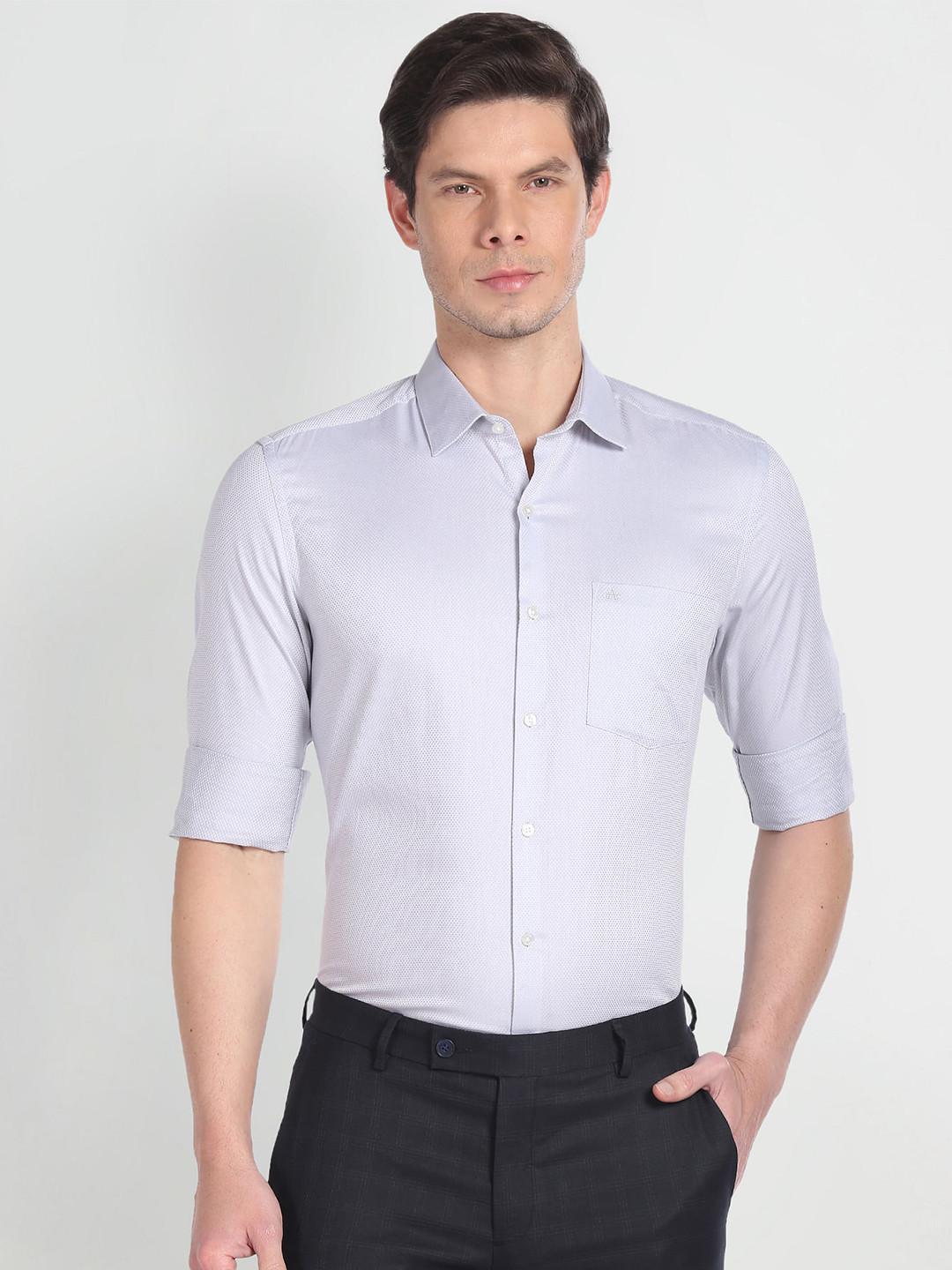 

Arrow Micro Ditsy Printed Slim Fit Cotton Formal Shirt, Grey