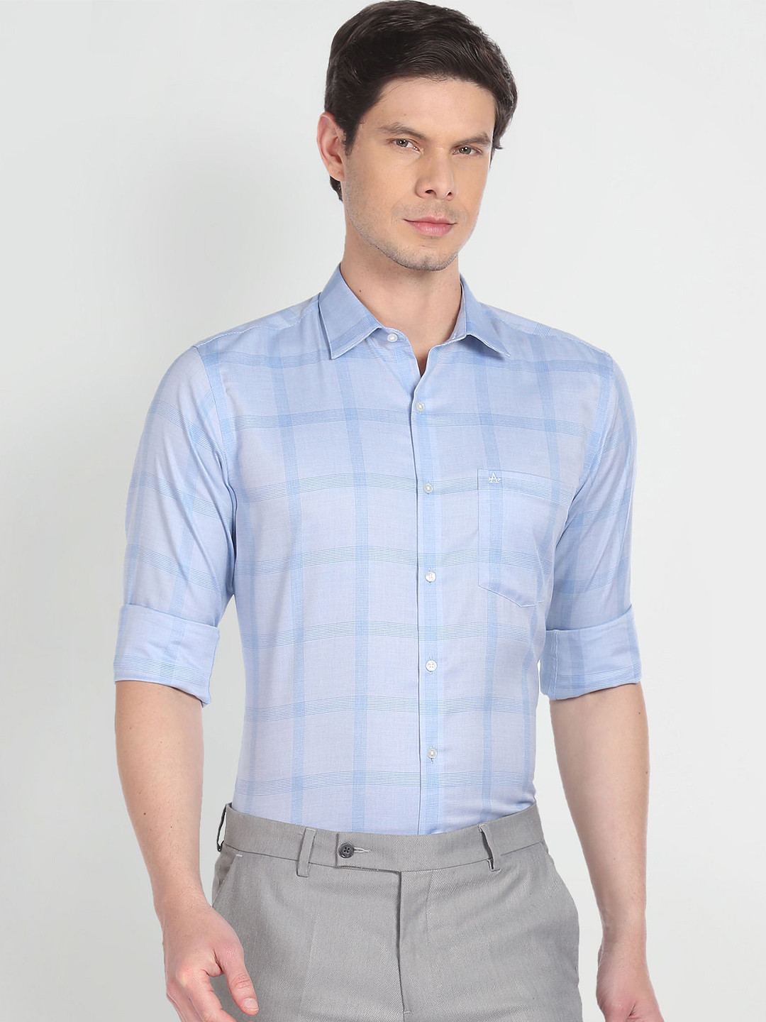 

Arrow Checked Spread Collar Pure Cotton Formal Shirt, Blue