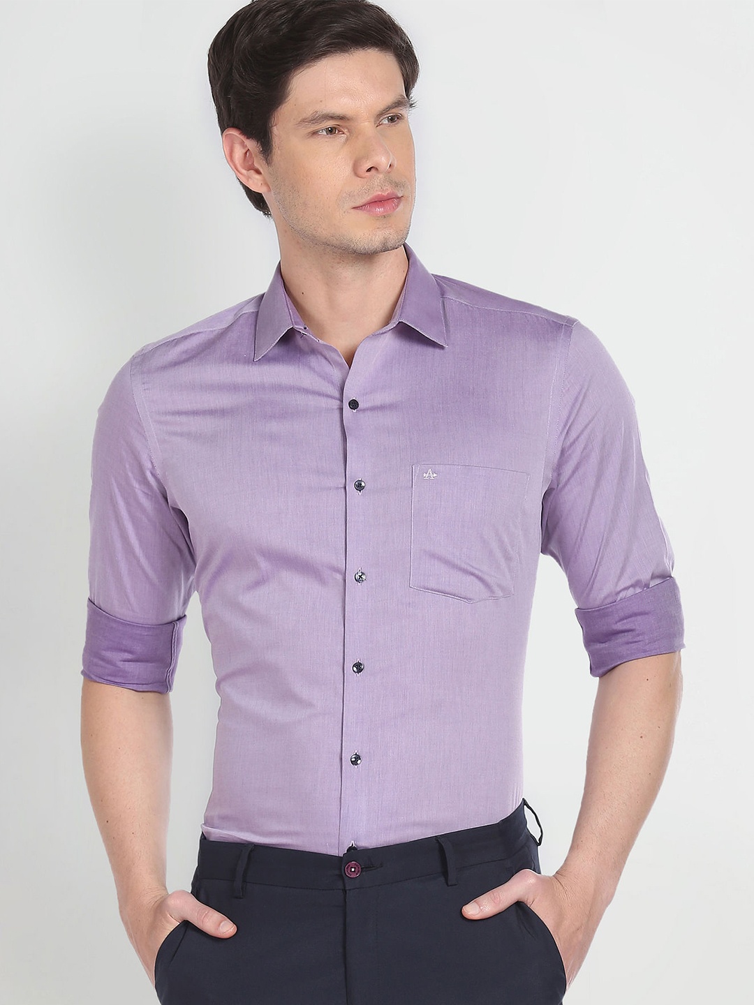 

Arrow Spread Collar Twill Pure Cotton Formal Shirt, Purple