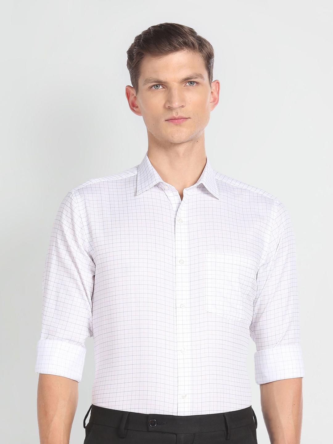 

Arrow Men White Grid Tattersall Checks Opaque Checked Formal Shirt