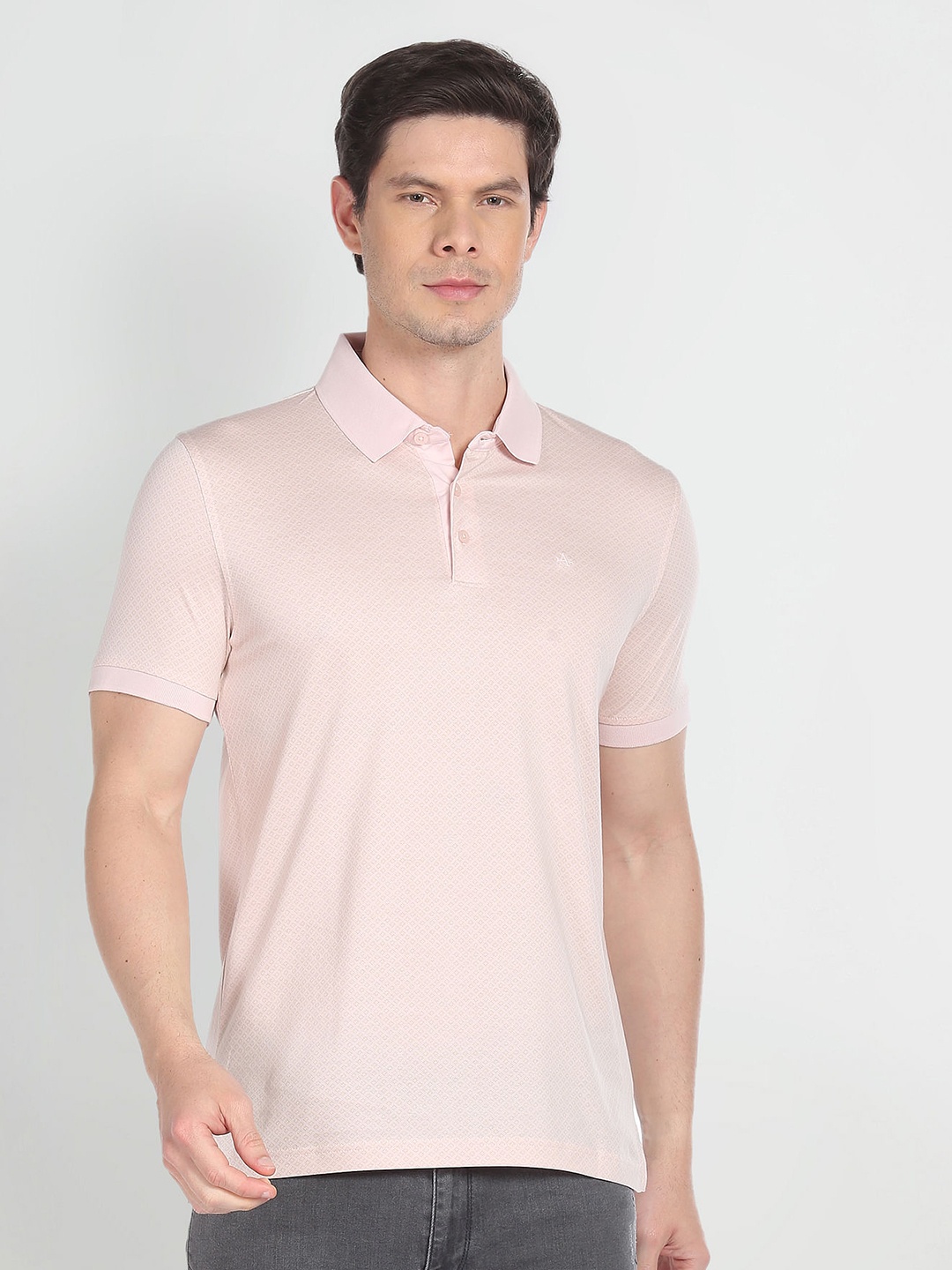 

Arrow Men Pink Polo Collar Extended Sleeves Pockets T-shirt