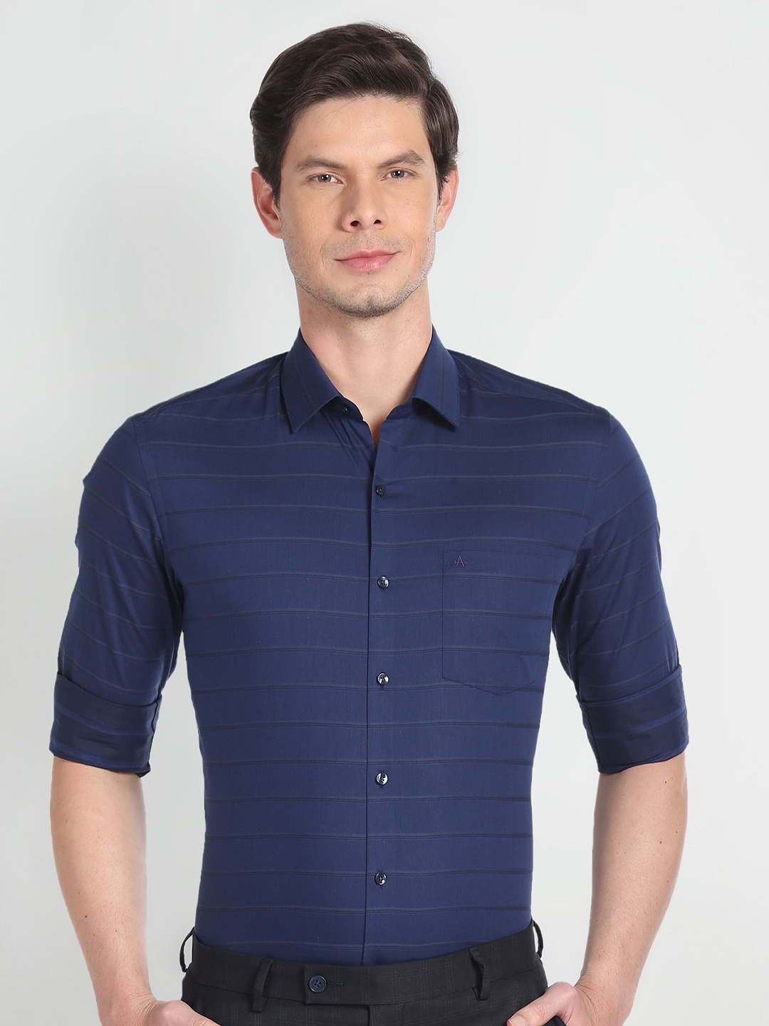 

Arrow Men Blue Slim Fit Horizontal Stripes Opaque Striped Formal Shirt