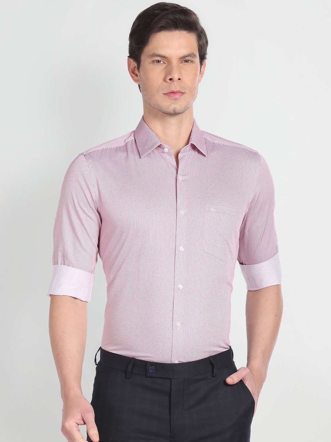 

Arrow Spread Cotton Slim Fit Geometric Printed Twill Formal Pure Cotton Shirt, White