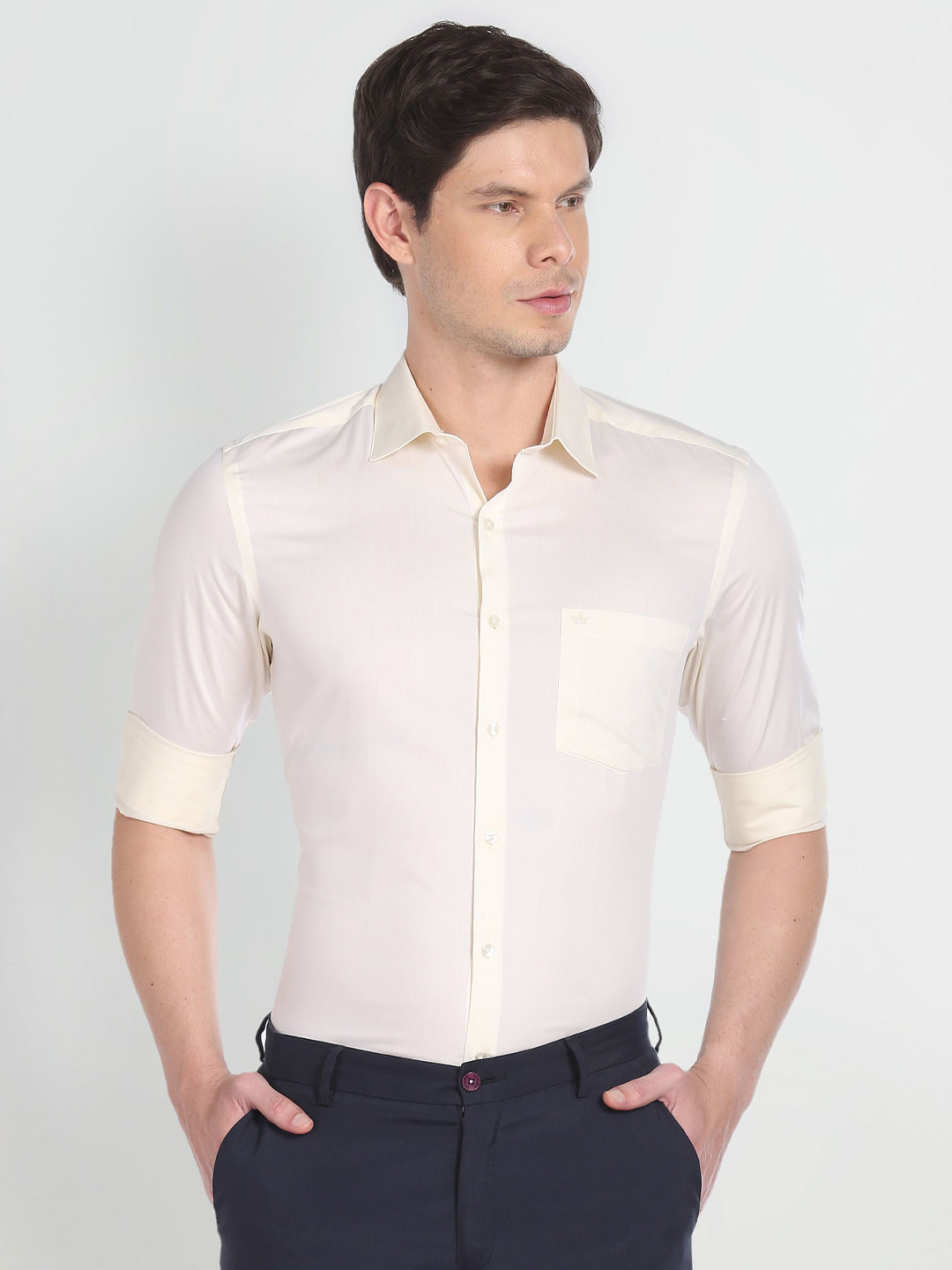 

Arrow Twill Spread Collar Long Sleeve Cotton Formal Shirt, Yellow