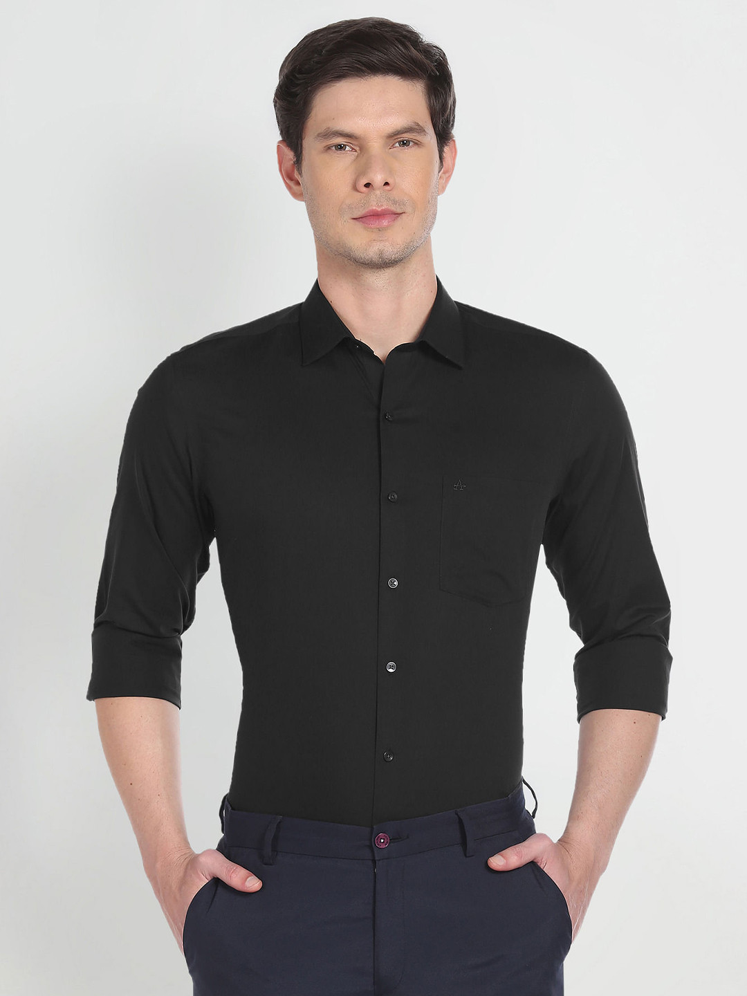 

Arrow Spread Collar Pure Cotton Formal Shirt, Black