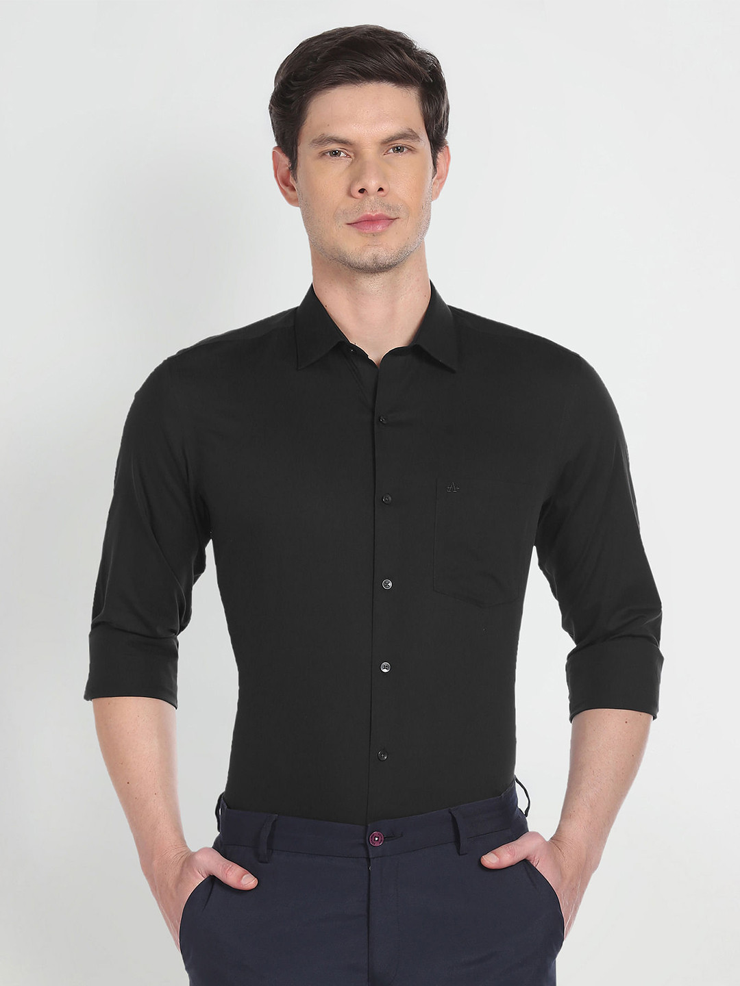 

Arrow Twill Spread Collar Long Sleeve Cotton Formal Shirt, Black