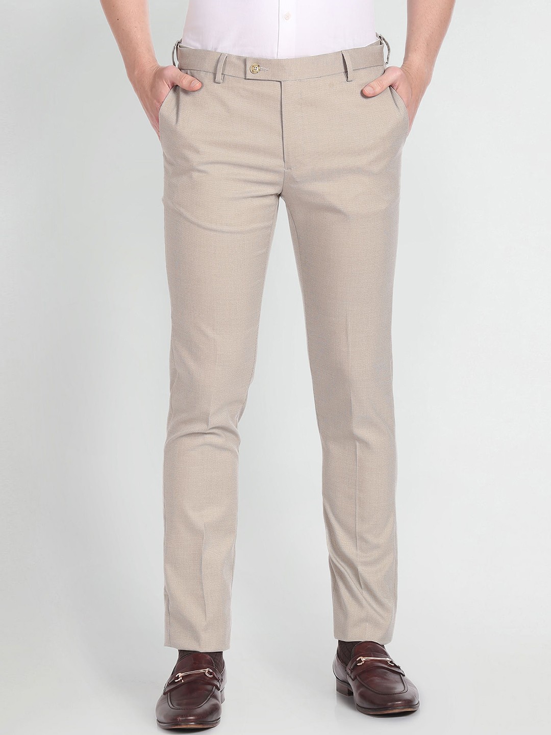 

Arrow Men Mid-Rise Regular Fit Formal Trousers, Beige
