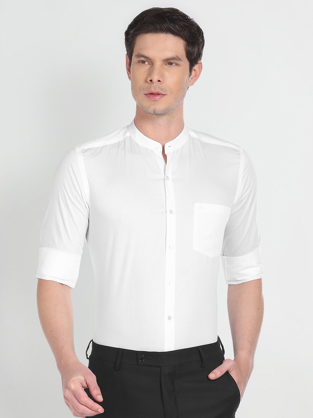 

Arrow Mandarin Collar Twill Slim Fit Cotton Formal Shirt, White