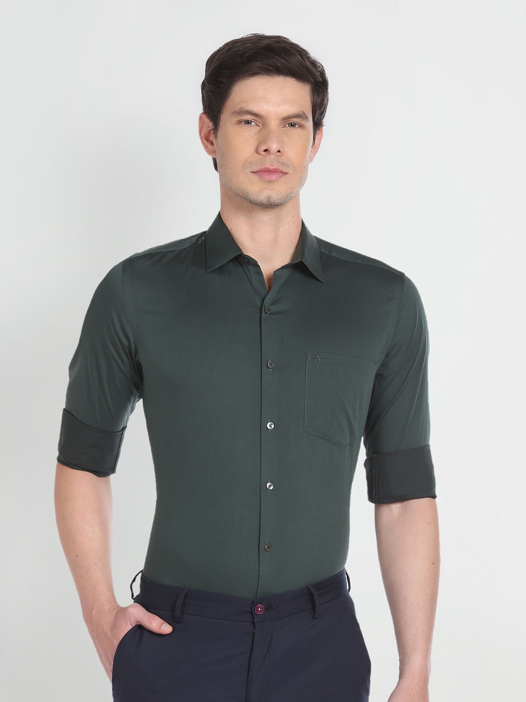 

Arrow Spread Collar Twill Pure Cotton Formal Shirt, Green