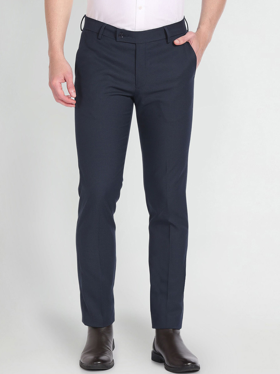 

Arrow Men Mid-Rise Regular Fit Formal Trousers, Blue