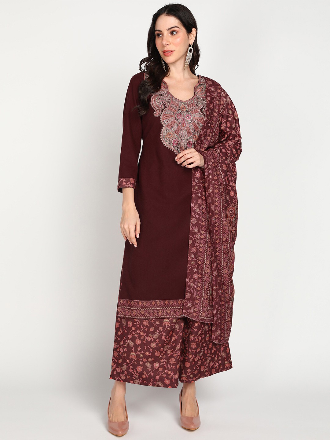 

Jayri Ethnic Motifs Embroidered Dress Material, Maroon