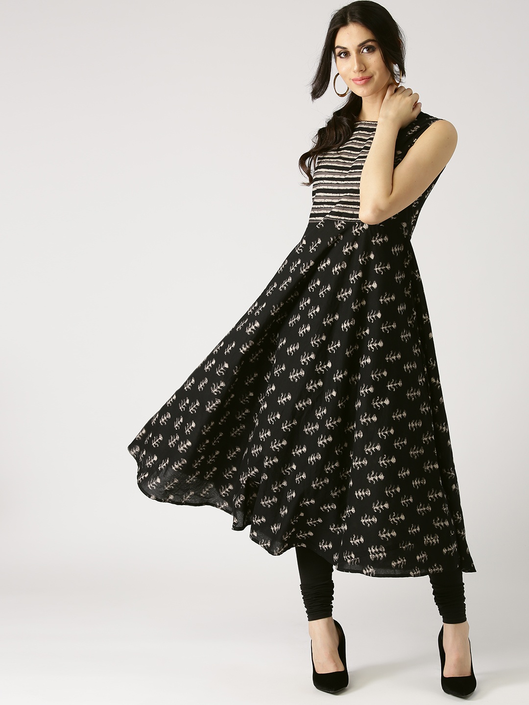 

Libas Women Black & Taupe Printed A-Line Kurta