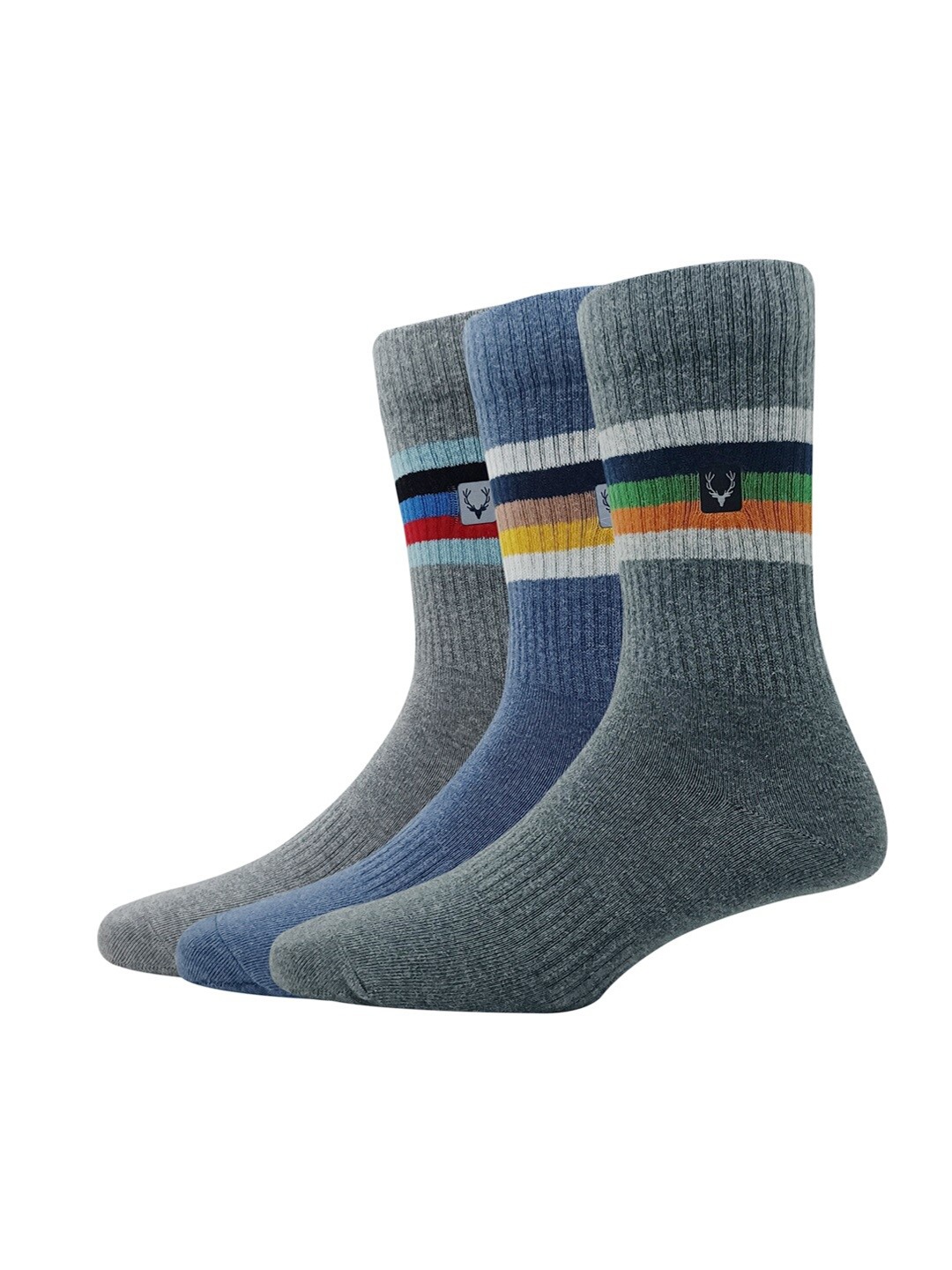 

Allen Solly Men Striped Pack Of 3 Full-Length Cotton Socks, Grey melange
