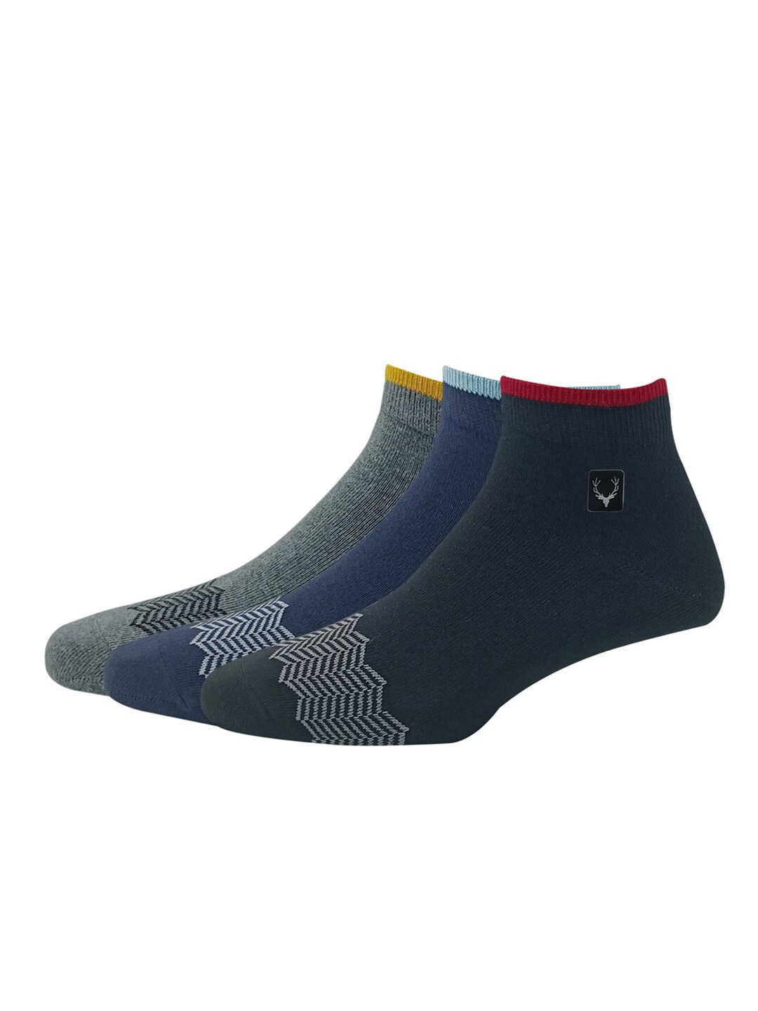 

Allen Solly Men Pack Of 3 Patterned Ankle-Length Cotton Socks, Black