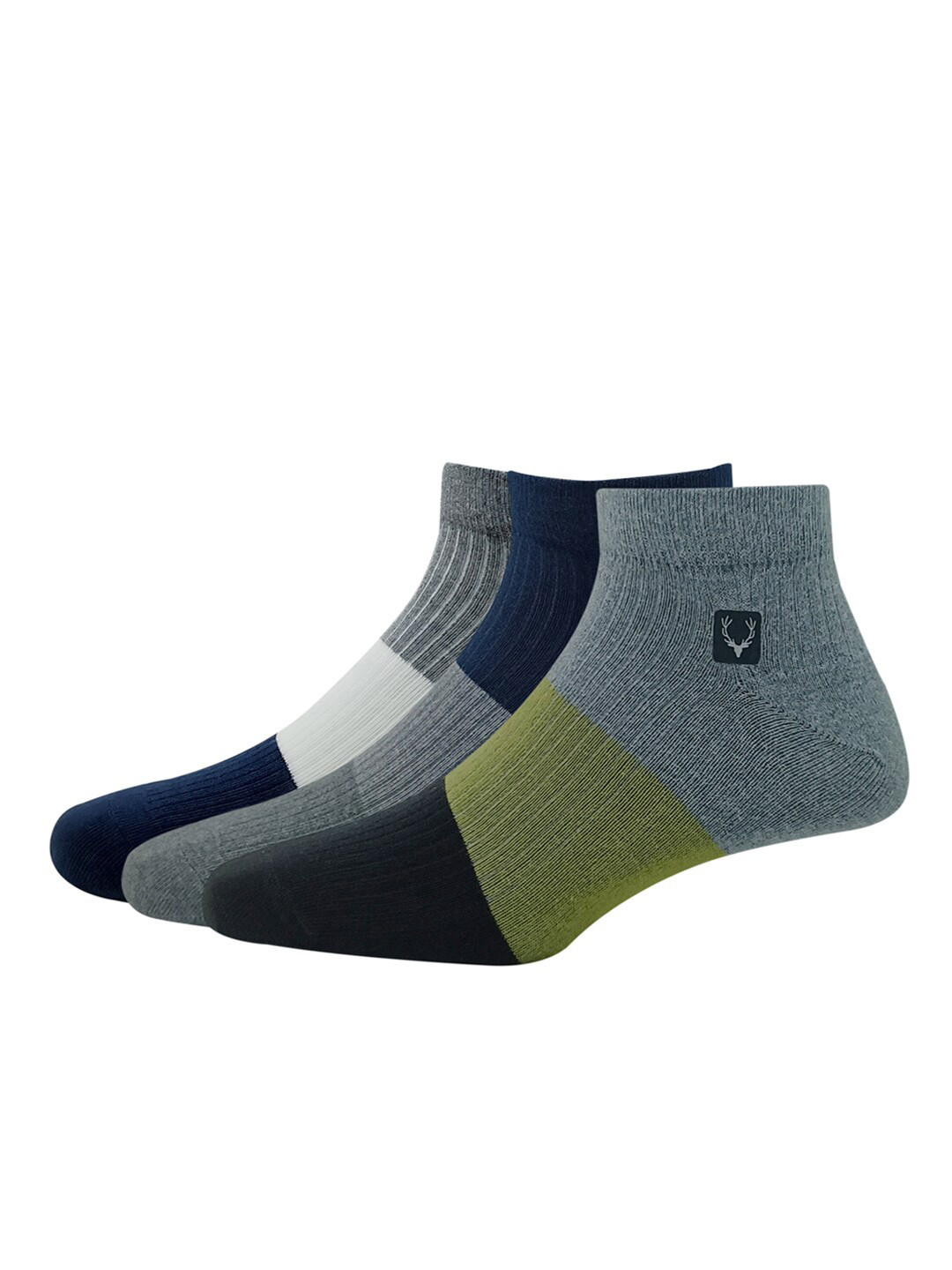 

Allen Solly Men Pack Of 3 Colourblocked Ankle Length Socks, Grey melange