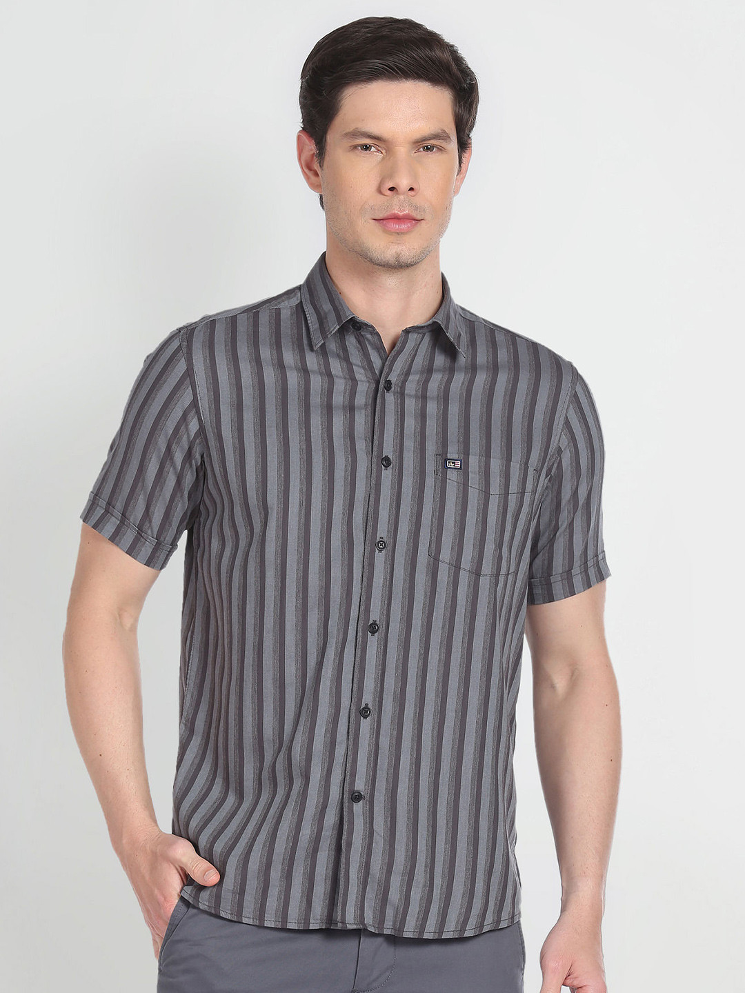 

Arrow Sport Striped Spread Collar Twill Casual Shirt, Grey