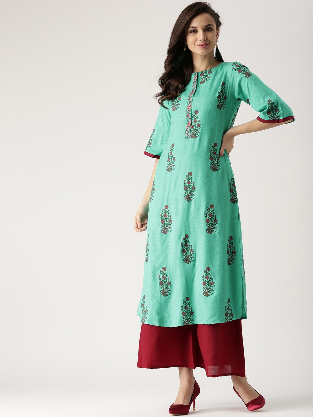 

Libas Women Sea Green Printed A-Line Kurta