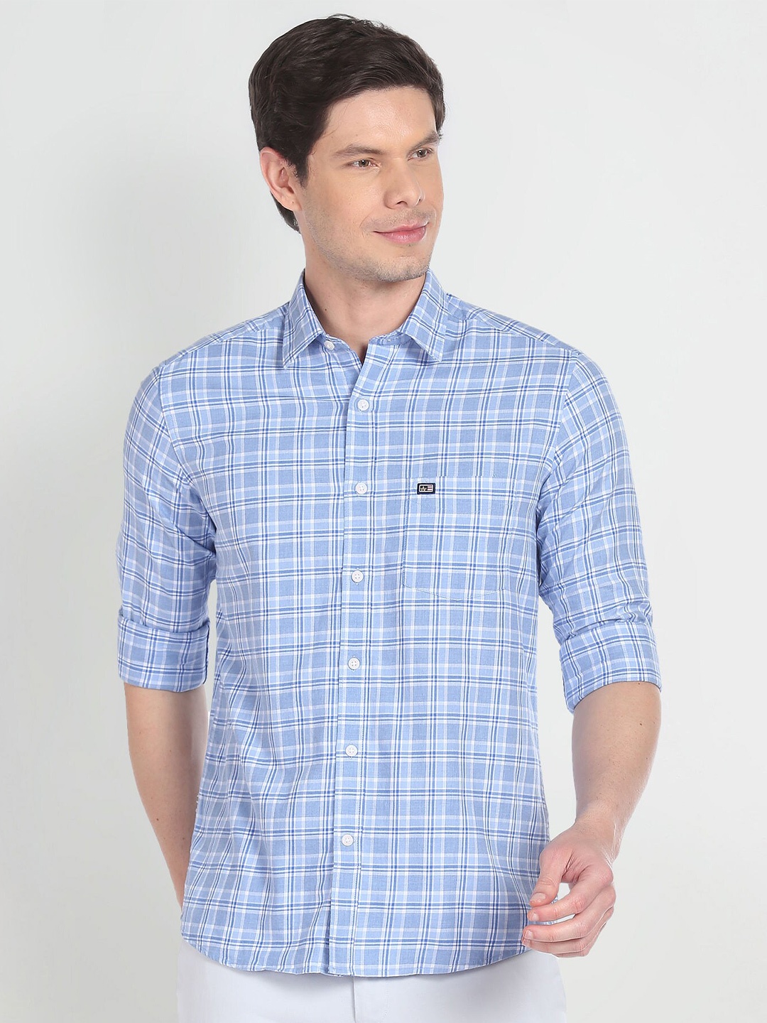 

Arrow Sport Slim Fit Checked Twill Casual Shirt, Blue