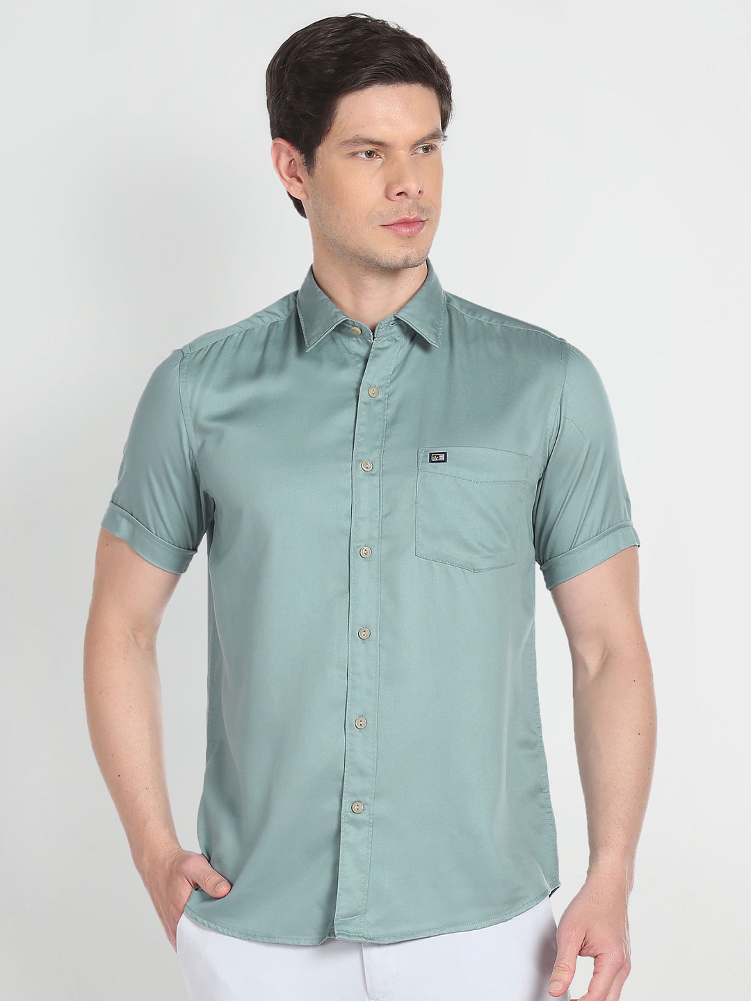 

Arrow Sport Spread Collar Opaque Twill Casual Shirt, Green